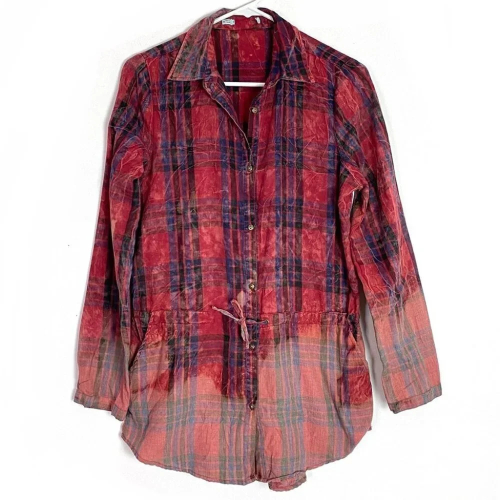 Handmade Light Weight Plaid Custom Tunic Button Down Shirt Red XS Womens Flannel